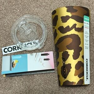 Corkcicle Gold and Brown Animal Print Tumbler